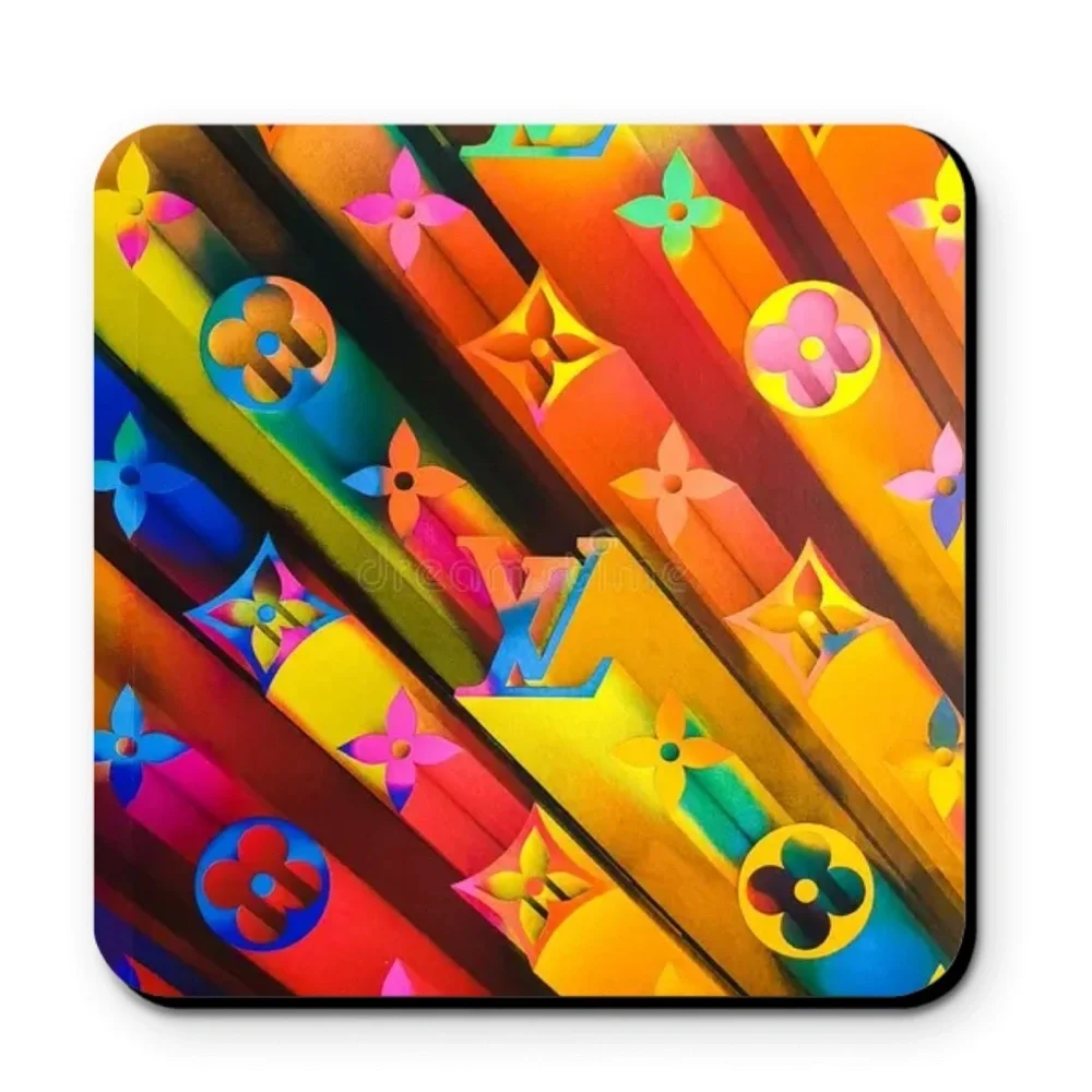 Louis Vuitton LV Logo Colorful Fashion Coaster Set - Set of 4 Glossy Coasters - Picture 4 of 6